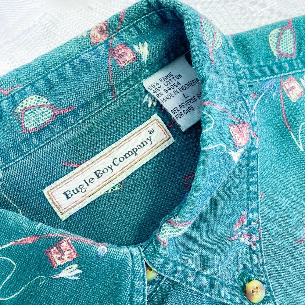 vtg Bugle Boy Company Men's Retro Button Up Shirt 90s Fishing Top Bro Shirt